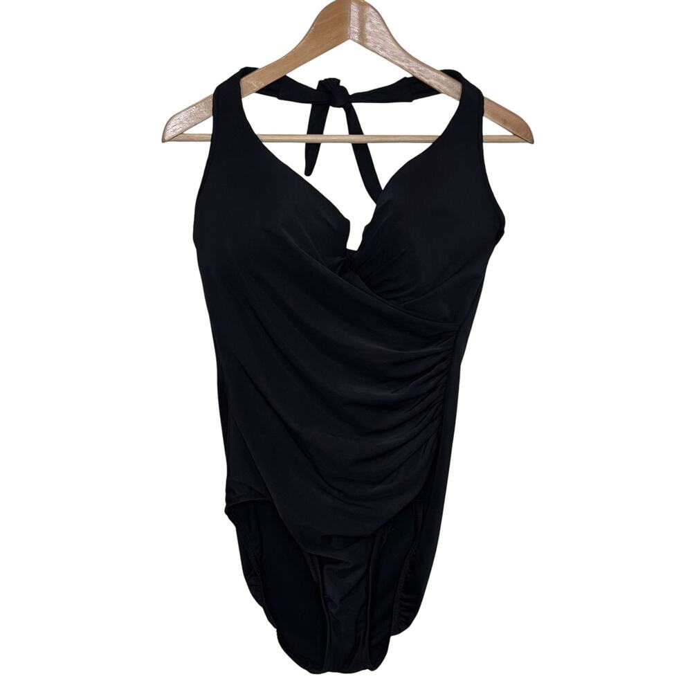 Magicsuit by Miraclesuit Black Size 12 DD Made in USA Halter One Piece Swimsuit